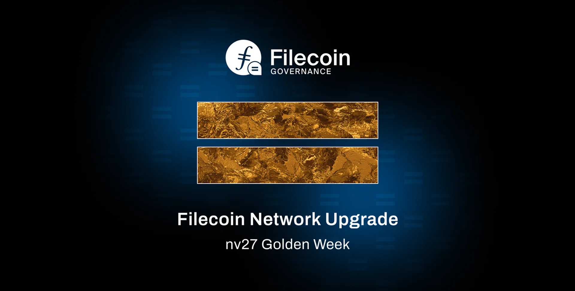 Filecoin 网络升级公告:NV27 Golden Week,金色纹理背景。